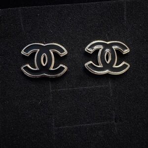 CHANEL Black and Silver Interlocking CC Hair Clips